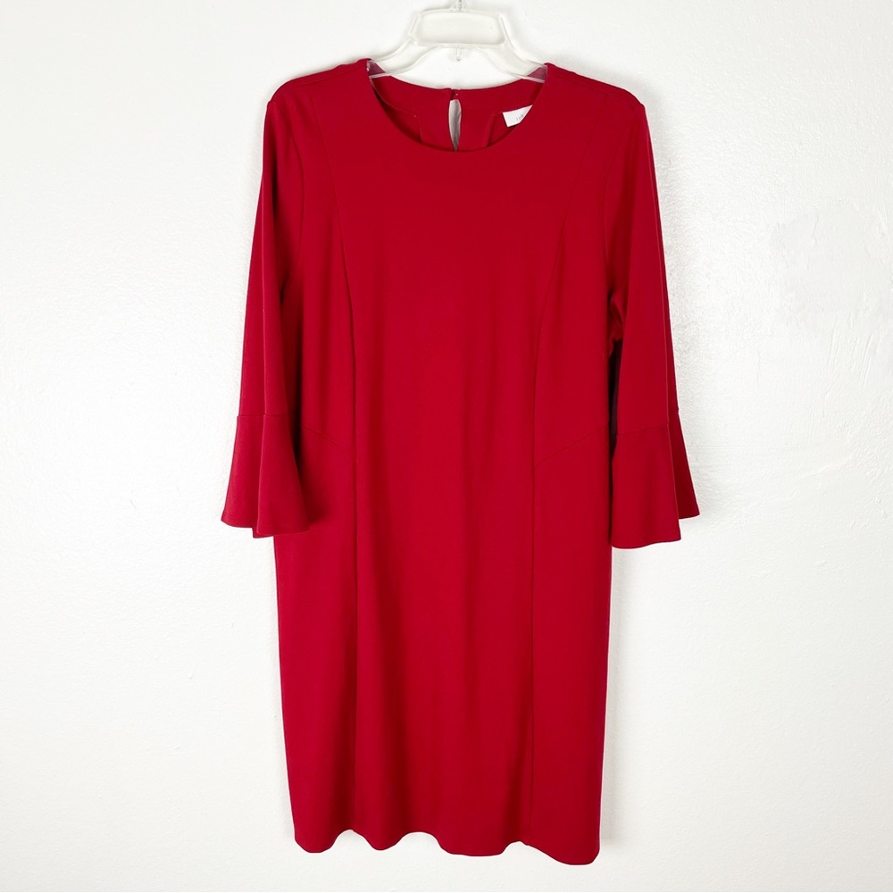 J. JILL Pointe Red Bell Sleeves Side Pockets Shift Dress Large Casual Modest